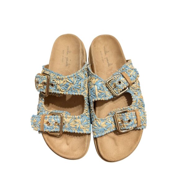 Mila Paoli Womens Size 7.5 Floral Embroidered Sandals Slip On  Made In Italy - Picture 1 of 6